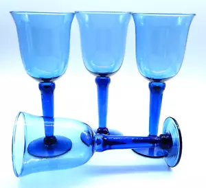 Vintage Cobalt Blue Long Stem Wine Glasses 8.5" Tall (Set of 4) - Picture 1 of 9