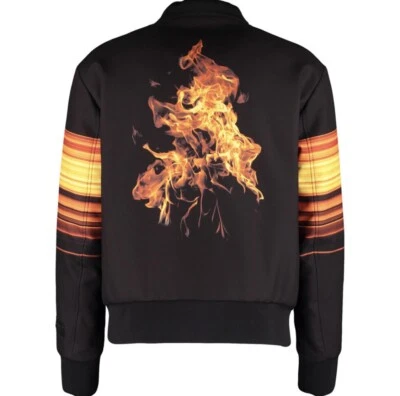 $2,340 NEIL BARRETT Black Padded Flame Print Reversible Bomber Jacket Italy Made - Image 1 of 4