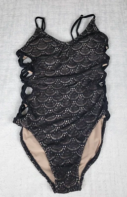 No Boundaries Lace Up One Piece Swimsuit Black Lined Padded Juniors S (3-5) - Image 1 of 4