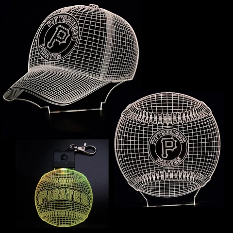 Pittsburgh Pirates 2 Patterns in 1-3D Baseball Cap & Ball + Key Chain Light Cover