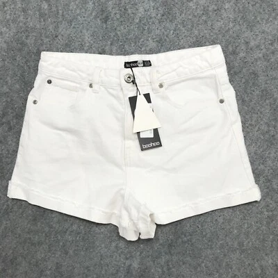 Pantalones Cortos Boohoo Azul Mujer Talla 6 Dobladillo Crudo Blanco Denim Cintura Alta Nuevos con Etiquetas Foto 1 de 4
