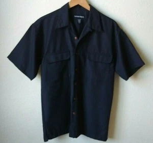 Denver Hayes Mens Shirt Size M/M Navy Blue Screenprint Short Sleeve Button Down - Picture 1 of 10