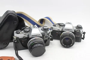 C x2 Vintage Olympus OM10 SLR Film Cameras W/ 50mm 1.8 Lenses - Picture 1 of 8