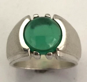 MJG STERLINGSILBER KLASSISCHER HERRENRING. 12 mm RUNDE LABOR SMARAGDKABINE GRÖSSE 10 - Bild 1 von 6