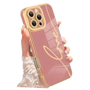 Designed for Case Cute Love Plating for Women Girls iPhone 16 Pro Max Pink - Picture 1 of 7
