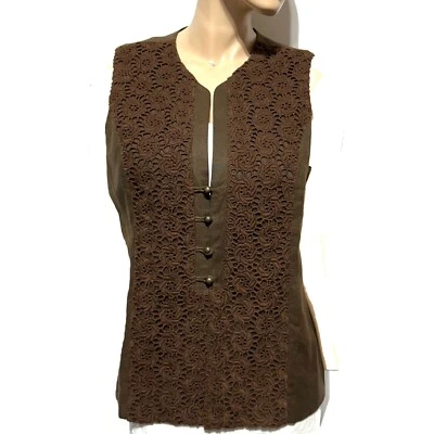 Chaleco chaleco Orvis para mujer 100 % lino talla M marrón crochet encaje frontal Foto 1 de 4