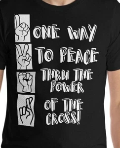 Unisex t-shirt: One Way to PEACE thru the POWER of the CROSS! Retro Jesus People - Picture 1 of 14