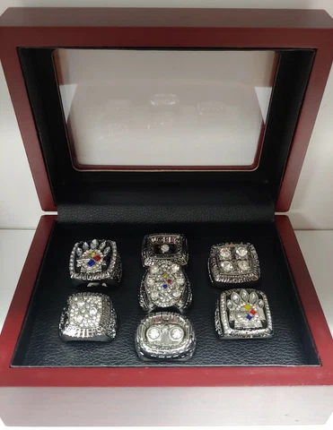 Pittsburgh Steelers - Super Bowl Silver 7 Ring Set W Box Roethlisburger Bradshaw Cover