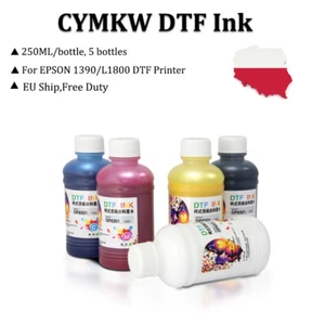 CMYKW 5X250ML DTFINK For 1390/L1800 A3 A4 DTF Printer Neutral Colorful Ink EU - Afbeelding 1 van 11