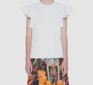 $495 Akris Punto Women's Solid White Jewel Neck Flounce Sleeve Knit Top Size 6 - Picture 1 of 4