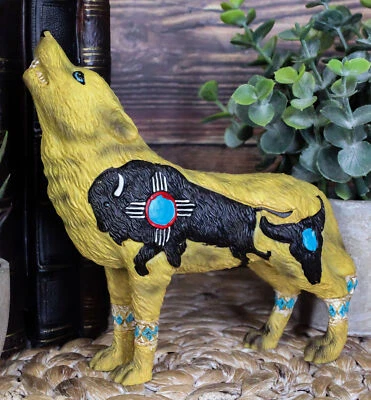Figura Búfalo Turquesa Lobo Aullador Tótem Tribal Colección Espíritu Animal Foto 1 de 4