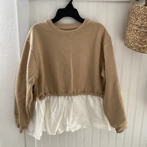 Zara Girls Beige Brown Combination Long Sleeve Sweatshirt Top 11-12Y Fall NWT - Picture 1 of 9
