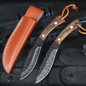 Mini Kukri Drop Point Knife Fixed Blade Hunting Tactical  Wood Handle Outdoor S