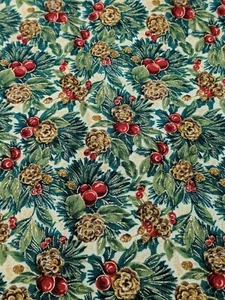 Metallic Pinecones And Berry Cotton Fabric ("Season's Greetings", Fabri-Quilt) - Picture 1 of 3