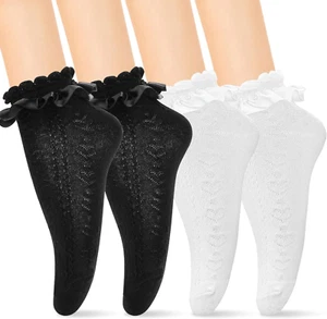 Spitzen-Rüschen-Söckchen, 2 Paar Baumwoll-Rüschensocken mit Ribon-Besatz für Dam - Bild 1 von 8