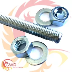 1/4 5/16 3/8 5/8 3/4" UNF THREADED BAR STEEL ZINC PLATED WITH 2 NUTS & 2 WASHERS - Picture 1 of 8