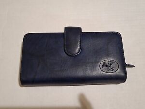 Buxton Blue Marble Leather Checkbook Wallet w/ Snap Closure Top Grain Cow Hide