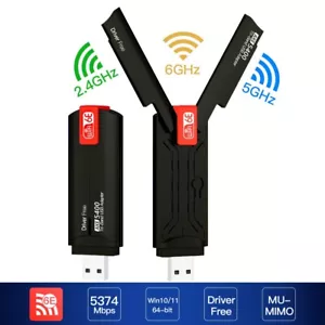 WiFi 6E USB 3.0 WiFi Adapter Driver Free Tri-band 5374Mbps Wireless Network Card - Picture 1 of 8
