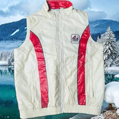 Vtg Retro PUMA Ski Nationals Winter Puffer Vest Women’s M Seed Pearl White Red - Image 1 of 4