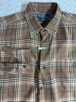 Camisa Polo Ralph Lauren Para Hombre L A Cuadros Abotonada De Colección Manga Larga Marrón Lana Foto 1 de 4