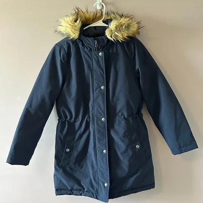 Abrigo de invierno acolchado con capucha de piel sintética Parka acolchada azul marino J.Crew para mujer Foto 1 de 4