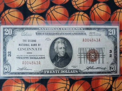 1929 $20 Cincinnati Ohio El Segundo Banco Nacional de Cincinnati Ohio. Foto 1 de 4