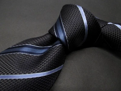 Corbata Giorgio Armani Negra Azul Seda Repp Rayas Hecha en Italia ¡Como Nueva! CC02 Foto 1 de 4