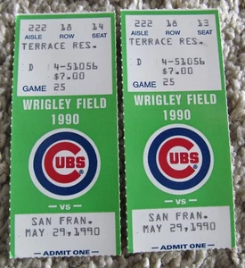 2 talones de boletos de Chicago Cubs 5-29-90 muy buen estado usado - Imagen 1 de 2
