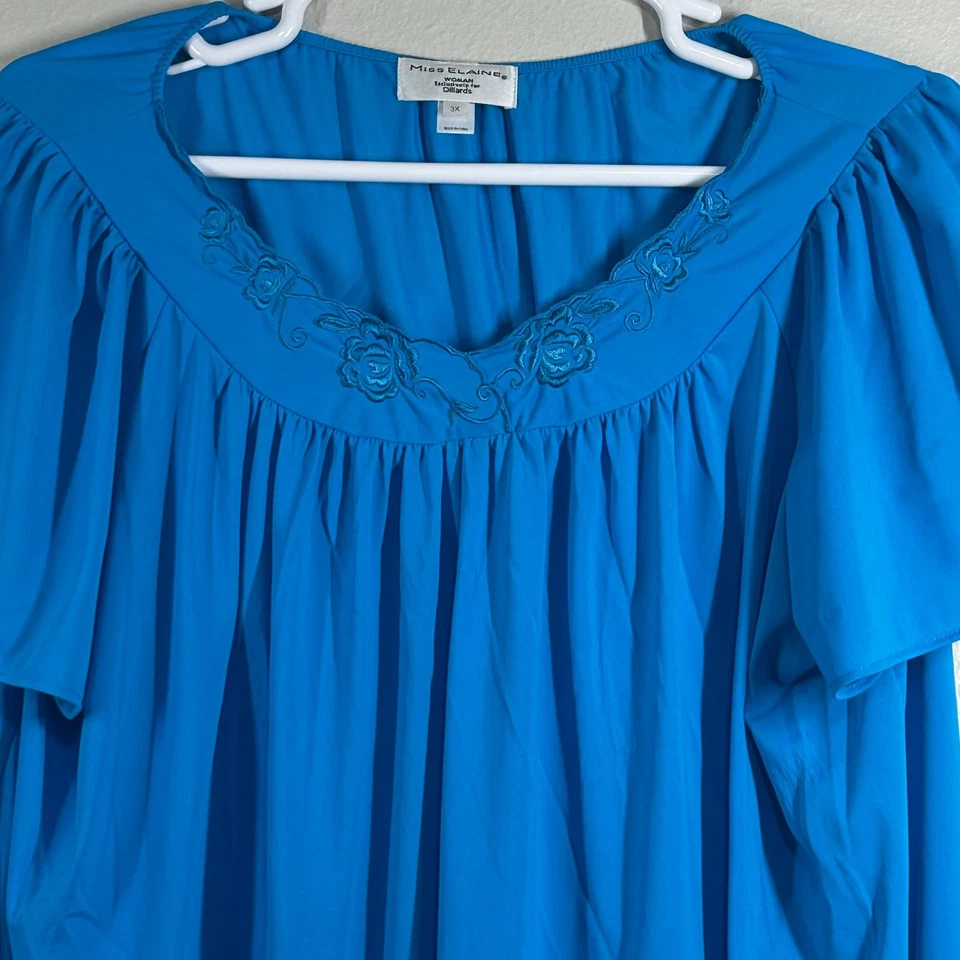 Miss Elaine Nightgown Womens 3X  Blue Embroidered Yoke Short Sleeve Moo Moo - Image 1 of 4