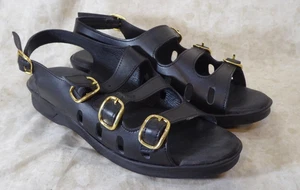Zapatos NUEVO Sandalias Green Ease Para Mujer Cuero Negro Triple Correa 8W NUNCA USADAS - Imagen 1 de 15