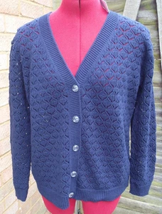 PURE & NATURAL Navy Crochet Button Up Long Sleeve Cardigan - SIZE M/L - NEW - Picture 1 of 8