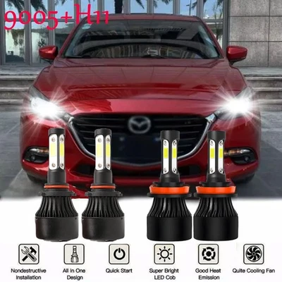 4x LED Headlights Combo Kit High Low Beam For Mazda 3 2010 - 2018 Mazda3 Sport A - Image 1 of 4