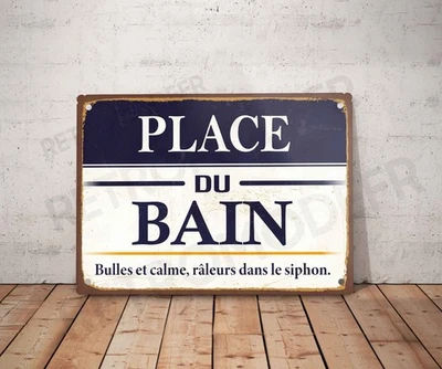 Vintage Metal Sign Place du Bain Sign Bathroom Panel Decoration - Image 1 of 3