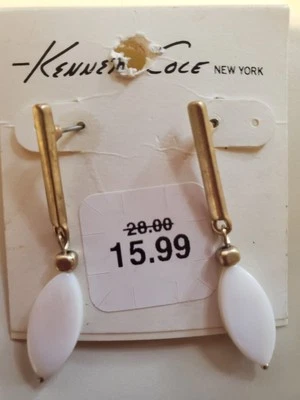 NIP Kenneth Cole New York Gold with white stones, Dangle Pierced Earrings    20A - Image 1 of 3