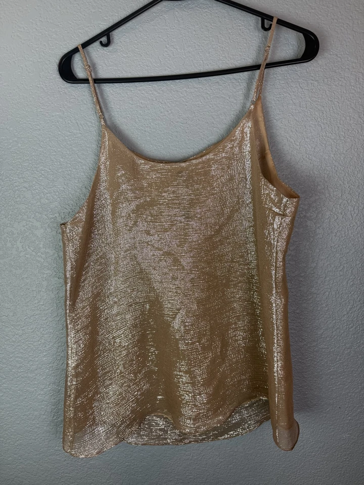 Camiseta sin mangas W118 Walter Baker para mujer mediana metálica seda correa ajustable transparente Foto 1 de 4