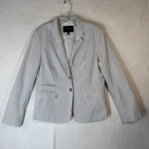 Banana Republic Seersucker Blazer weiß grau gestreift Damen 12 TOP - Bild 1 von 8