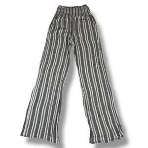 Billabong Grey Striped Flare High Rise Cotton Pants Hippie Boho Surfer Girl Sz S - Picture 1 of 4