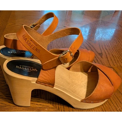 Swedish HASBEENS Merci Sandals Block Heels Platform Leather Size 40 - Image 1 of 4
