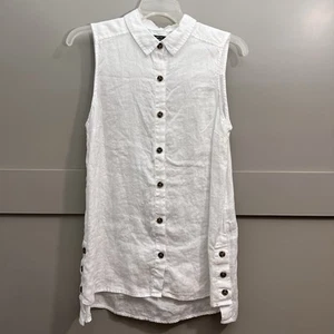 Jones New York ärmellos weiß Leinen Knopfleiste Tunika Top Damen Medium Lagenlook - Bild 1 von 8