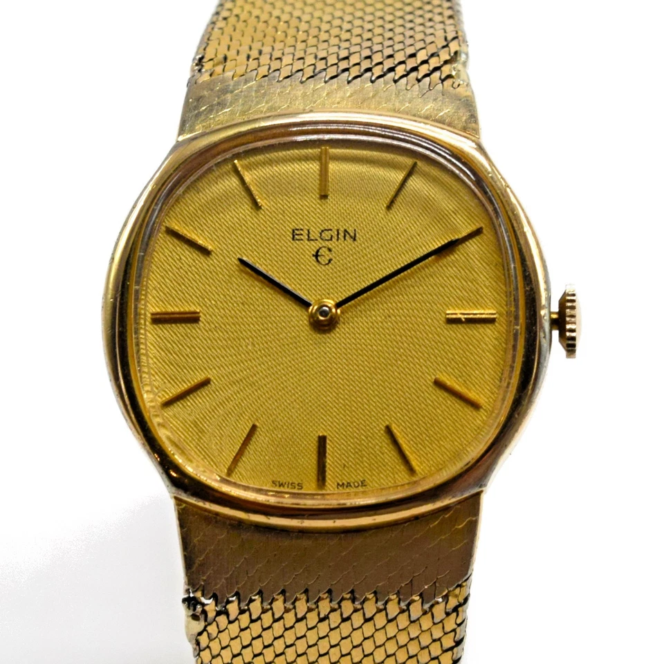 Vintage Suíço Elgin Peseux 7040 17J Pulseira Integrada Almofada Vestido Relógio-Funciona - Imagem 1 de 4
