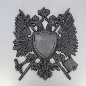 Vintage Large Metal Double Headed Eagle Crest Royal Crown Wall Hanging - Picture 1 of 2