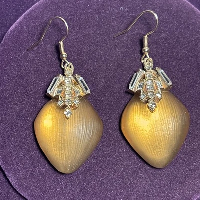 Alexis Bittar Signed Lucite Crystal Rhinestone Dangle Tear Drop Earrings - Image 1 of 4