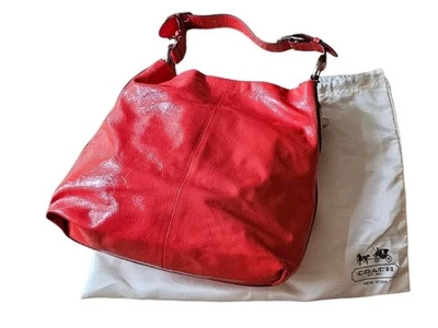 Coach NEW Peyton Coral Patent Leather Hobo Shoulder Bag & Dust Bag 12Wx14H - Image 1 of 4