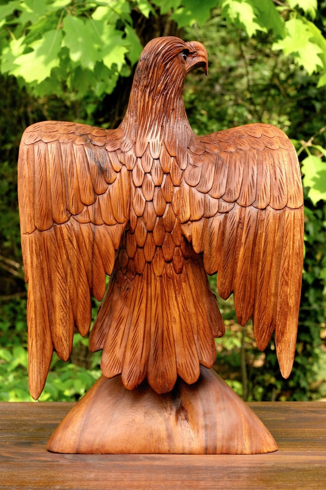 Estatuilla de águila americana hecha a mano de madera grande de 16" tallada a mano Foto 1 de 4