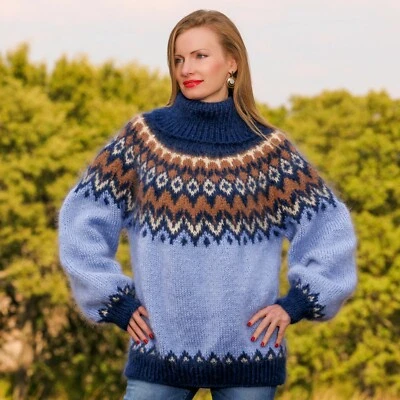 Azul Islandés Mohair Suéter Difuso Jersey Nórdico Grueso Pullover por SUPERTANYA Foto 1 de 4