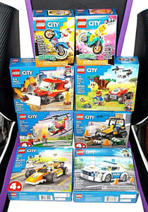 LEGO City Lot of 8, Fire Hazard, Stunt Team, Wildlife ATV Race Car new