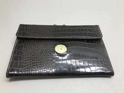 Bolsa de mão feminina vintage couro de jacaré falso com relógio Ingrahm relógio de bolso - Imagem 1 de 4