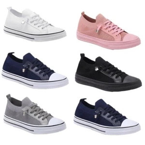 Womens Lace Up Trainers Ladies Running Flat Comfy Gym Plimsoles Pumps Shoes Size - Picture 1 of 6