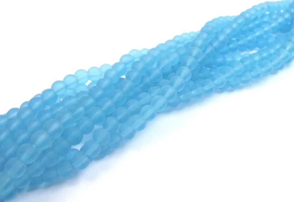 50 gefrostete Glasperlen 6mm rund türkis matt basteln auffädeln DIY Schmuck - Bild 1 von 1
