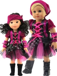 New 18" Pirate Punk Rock Outfit with Boots, Pink Bandana & Sword Dressed Blonde - Picture 1 of 4